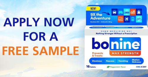 Apply for FREE Bonine Max Strength Motion Sickness Tablets